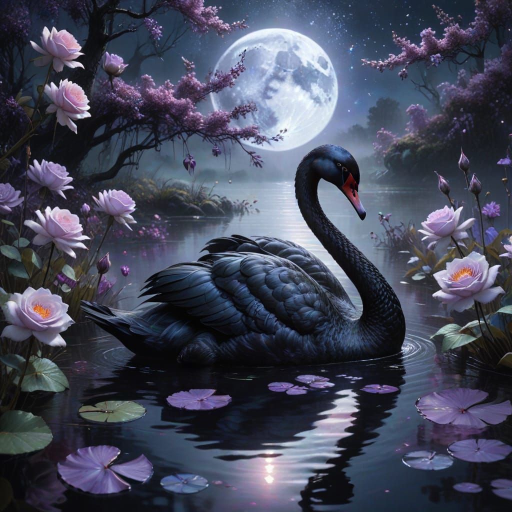 Ethereal Black Swan in Sapphire Moonlight