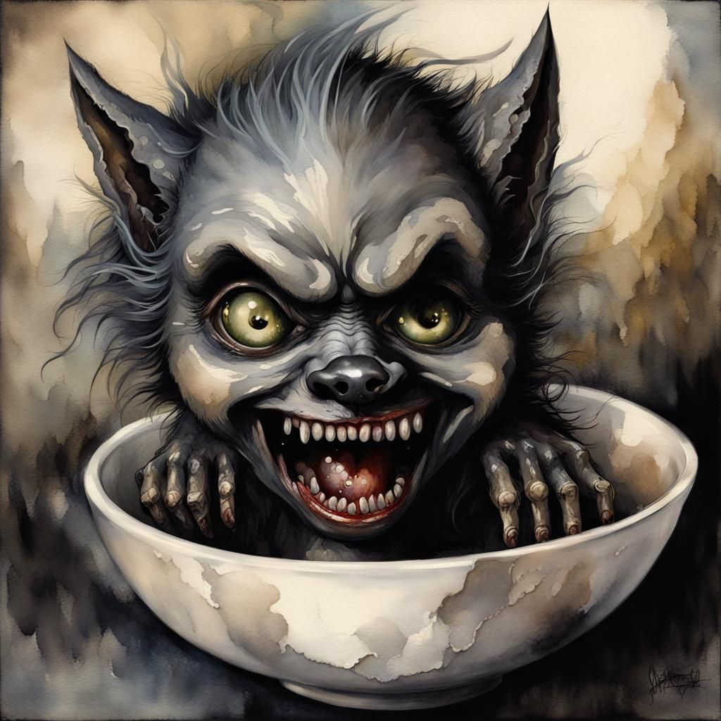 Creepy Cute Werewolf Cup in Watercolour Style
