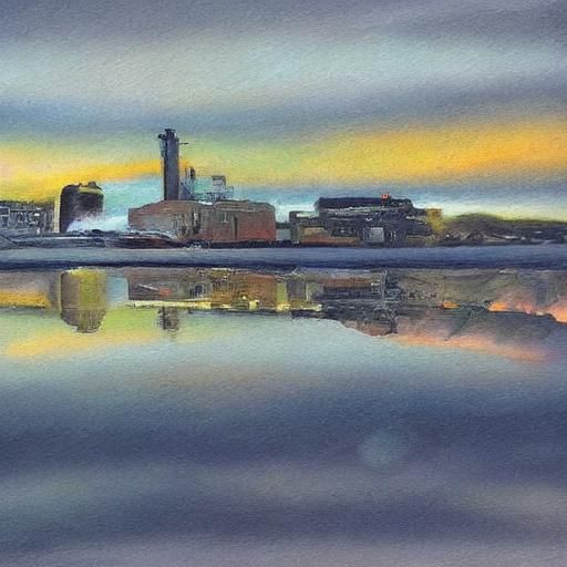 Surreal Winter Factory: A Vibrant Oil Painting