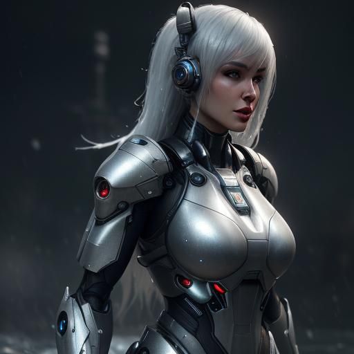 Fuzzy Babydoll Robot in Water Drops