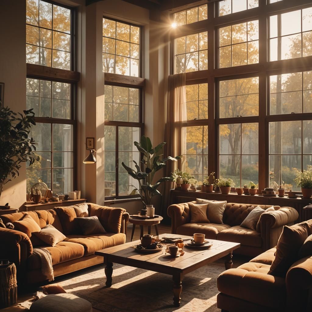 Spacious Modern Living Room in Cinematic Lighting