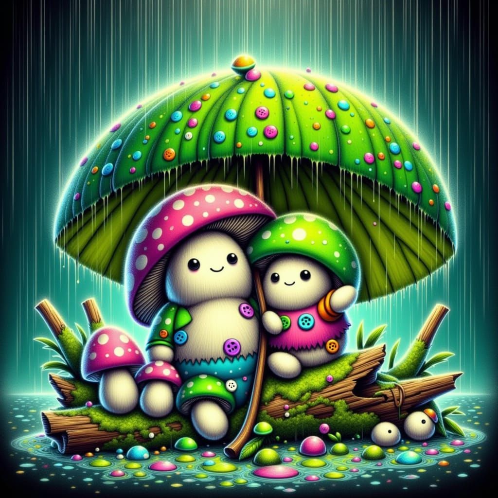 Mystical Forest Creatures Under Giant Hosta Leaf