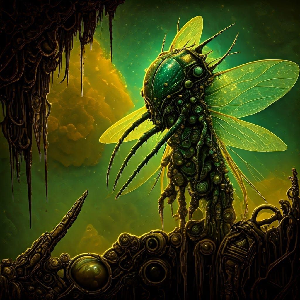 Cyberpunk Insectoid: Glowing Junkyard Darwinism