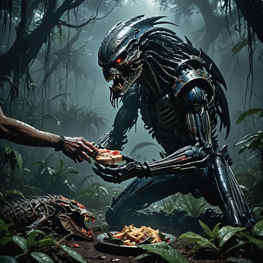 Predator's Dark Feast in Biomechanical Jungle