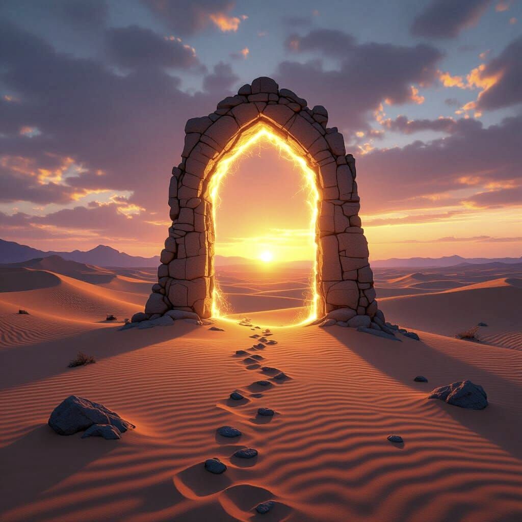 Mystical Archway Radiates Light in Desert Sunset