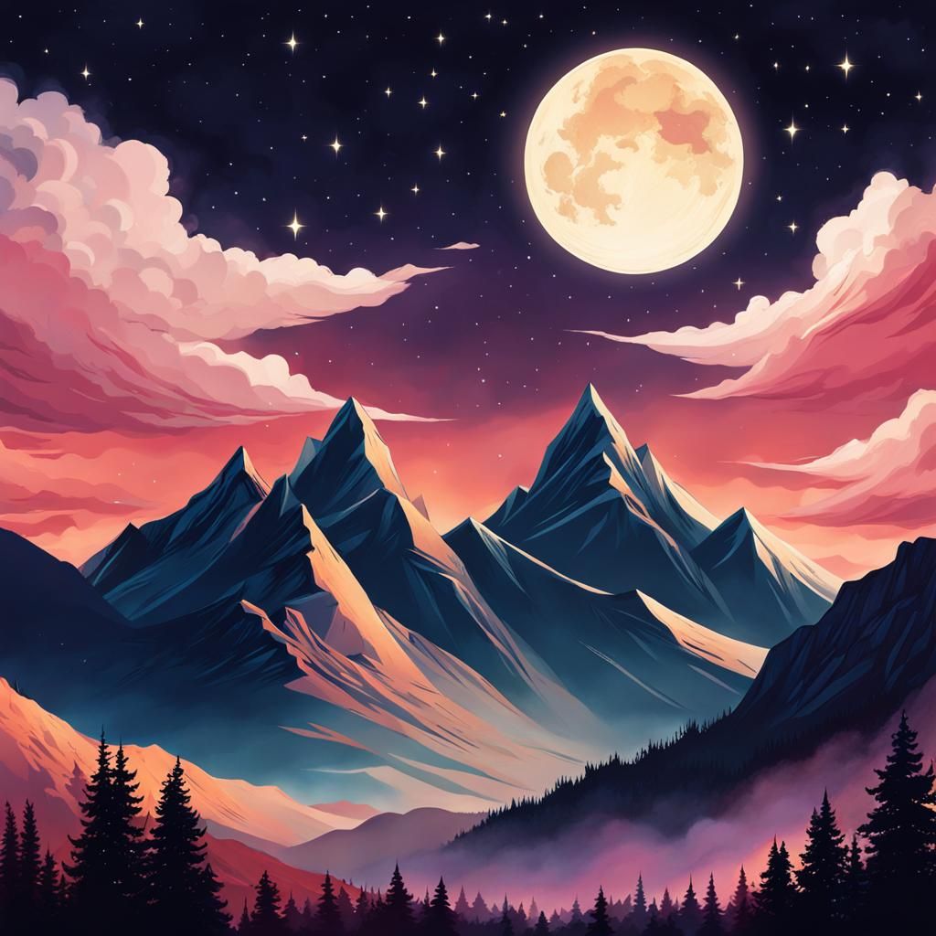 Mountains and Stars Night Sky Inspired by Velaris