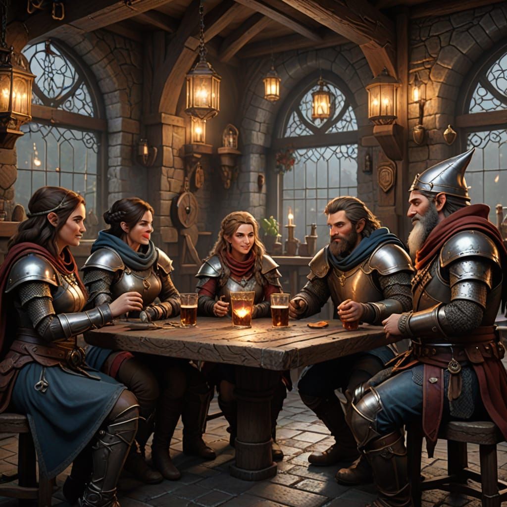 Medieval Fantasy Heroes Unite in Mirthful Tavern Scene