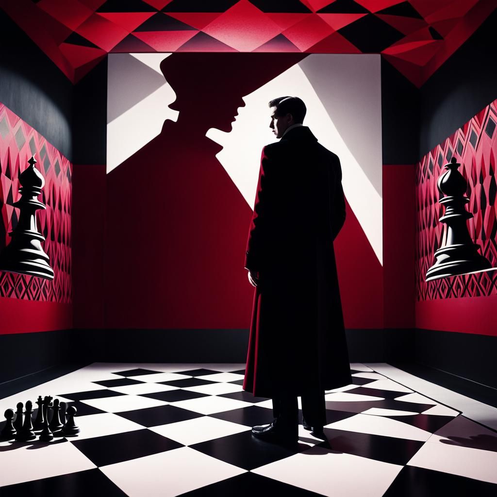 German Expressionist Figure in Crimson Room