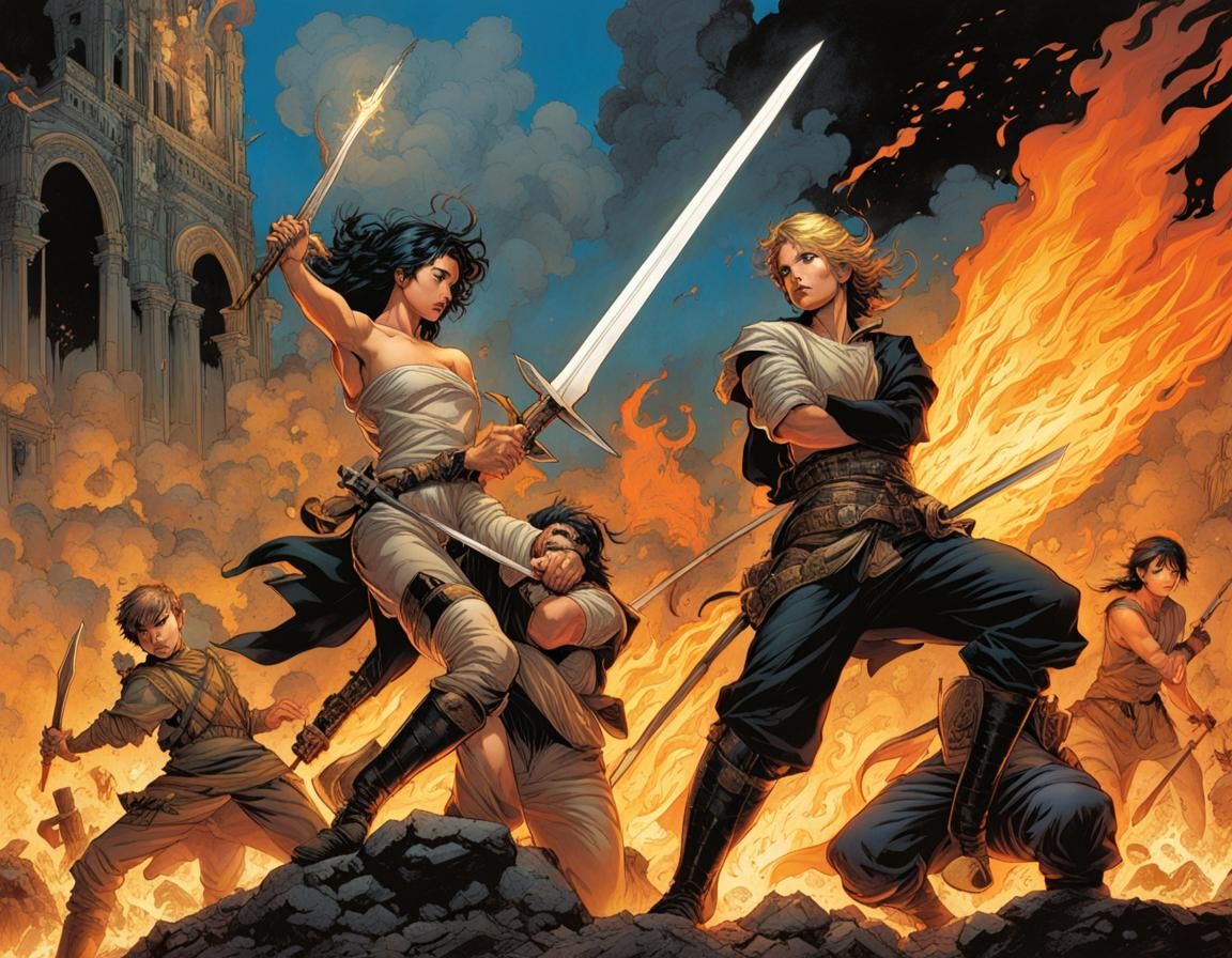 Michael and Gabriel Destroying Sodom, Art Nouveau Style