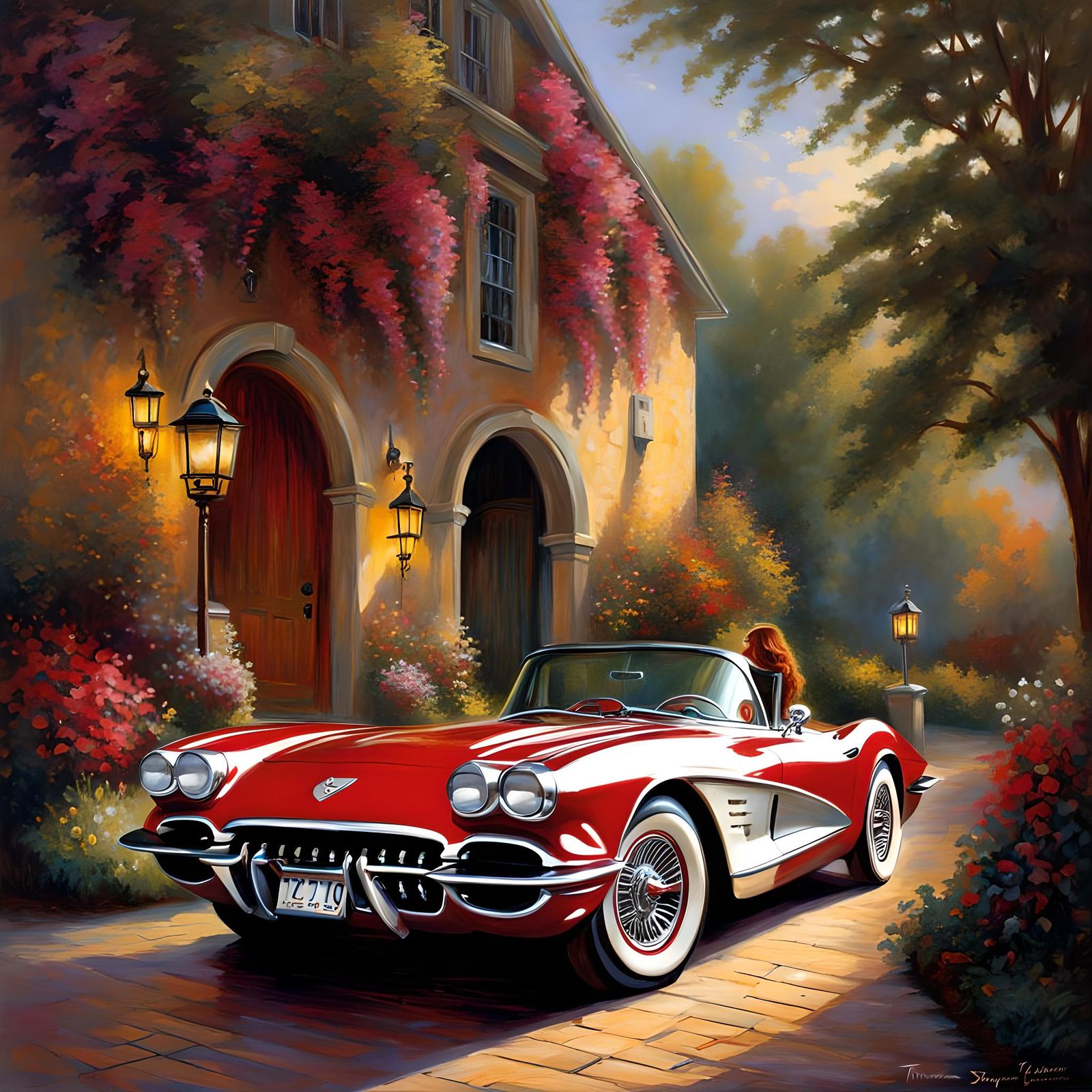 Artistic Corvette Illustration in Vibrant Colors