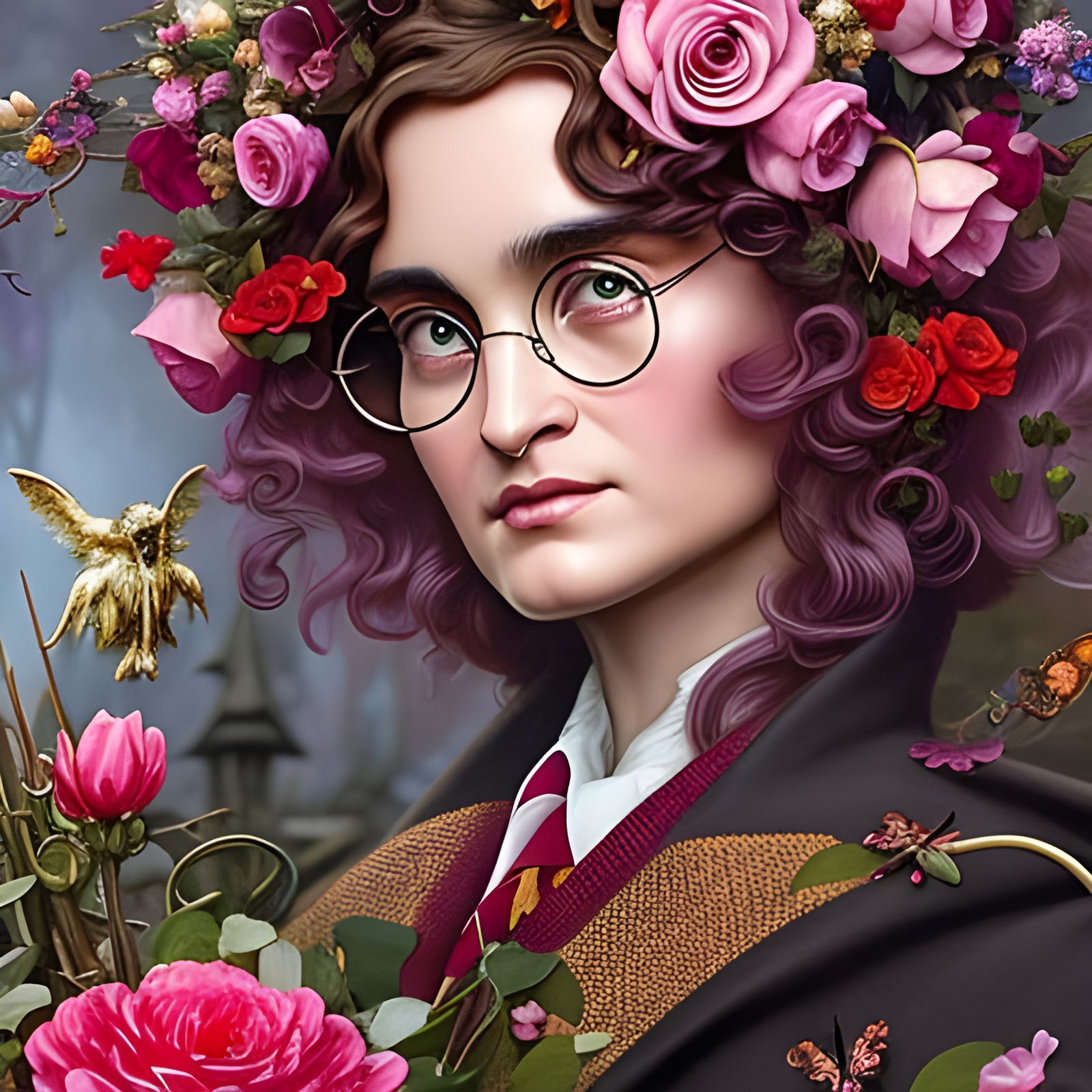 Harry Potter Surrounded by Hearts, Rococo Style
