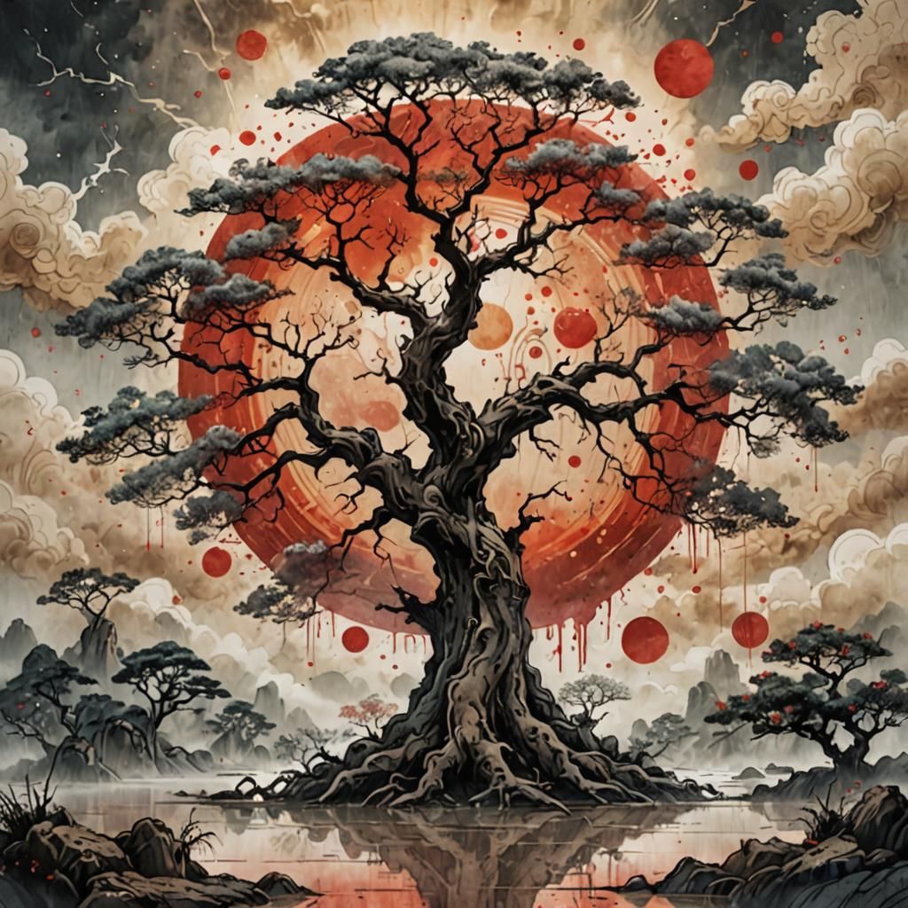 Old Tree: Chinese Ink Painting Dreamscape