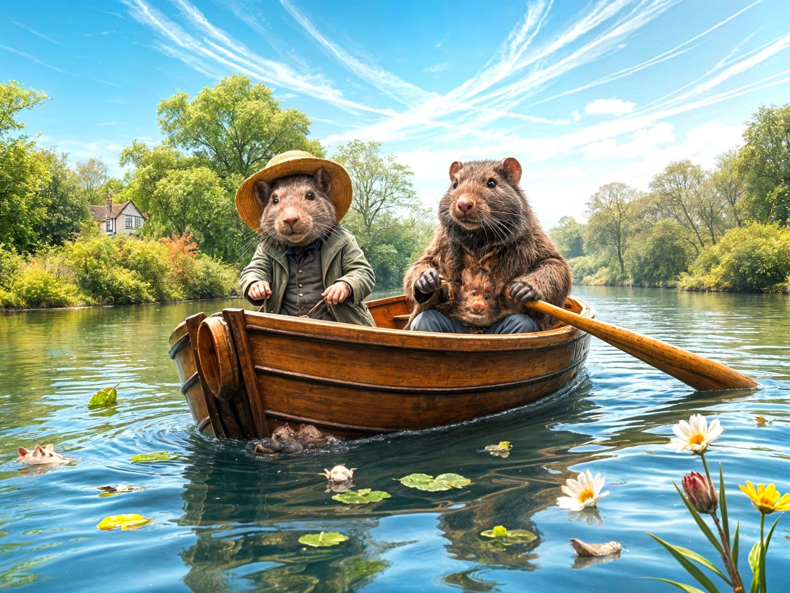 Water Rats and Mole Enjoy a Serene Spring Day on the River