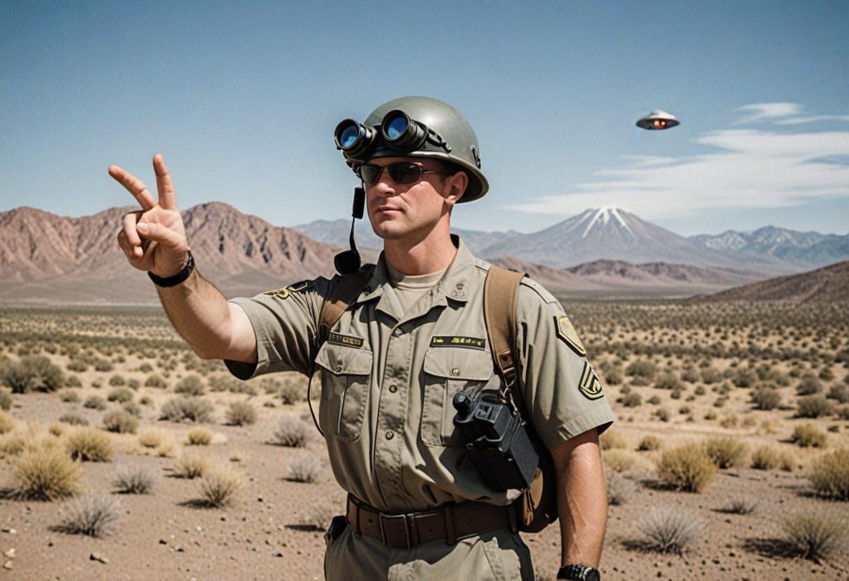 Army Instructor Points at UFO with Binoculars