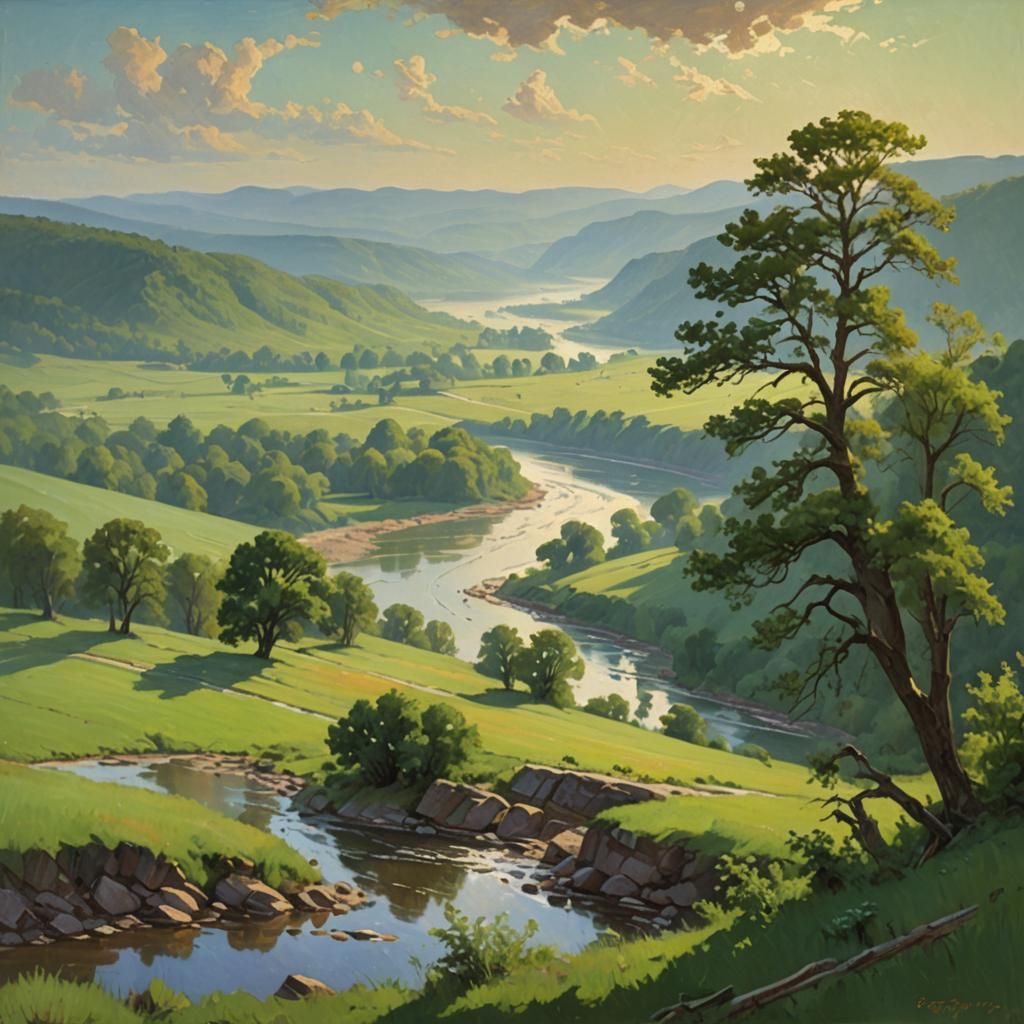 Impressionist Painting of Mississippi River Valley