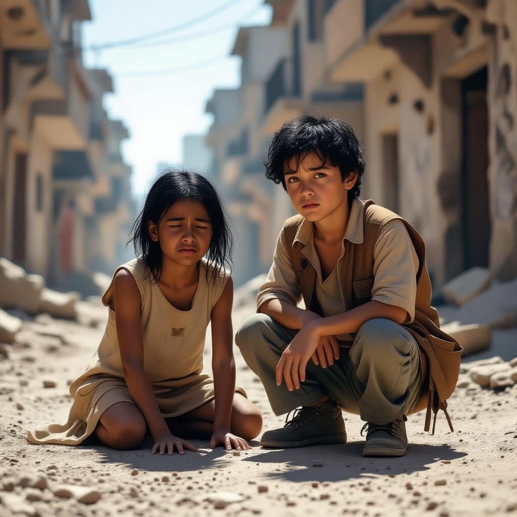 Children Begging for Water on Barren Streets