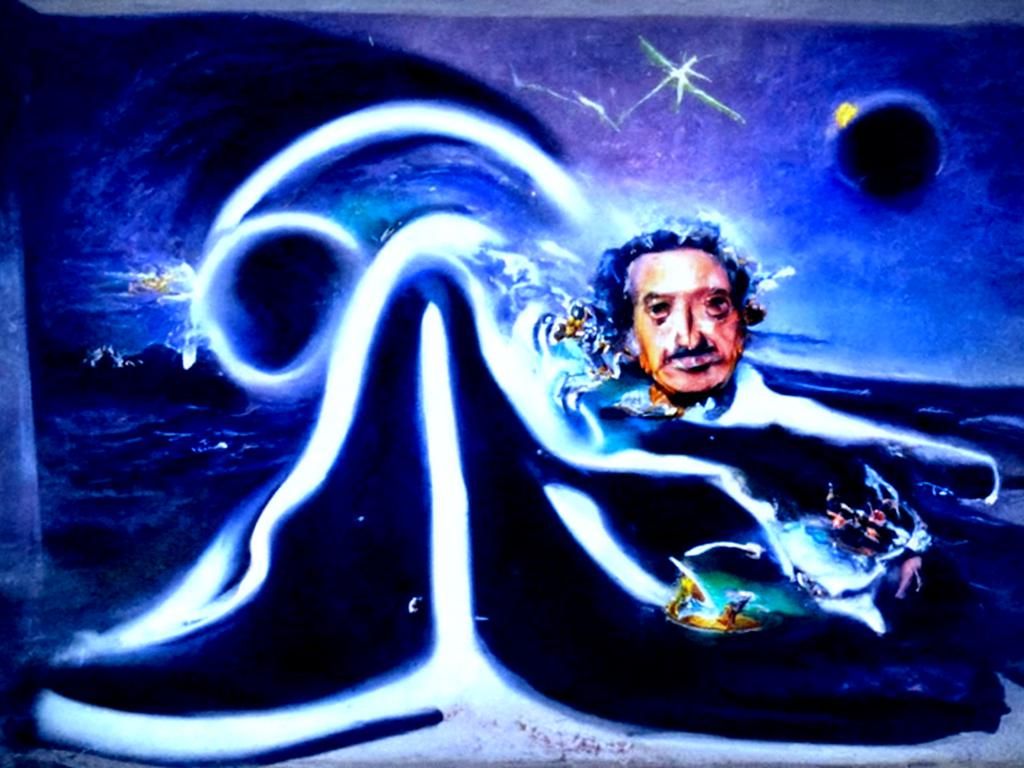 Einstein Surfing Spacetime in Surrealist Style