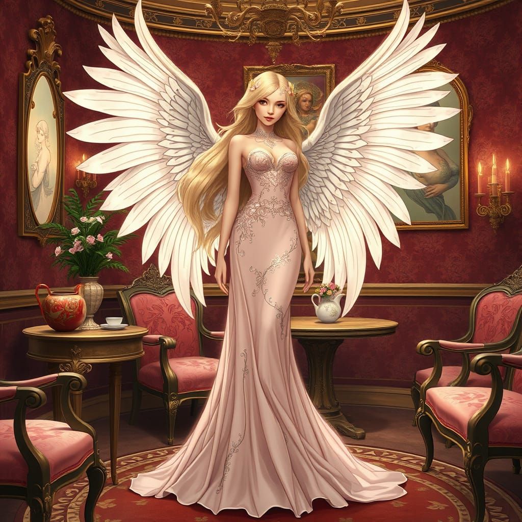 Angel in Elegant Art Nouveau Tea Room