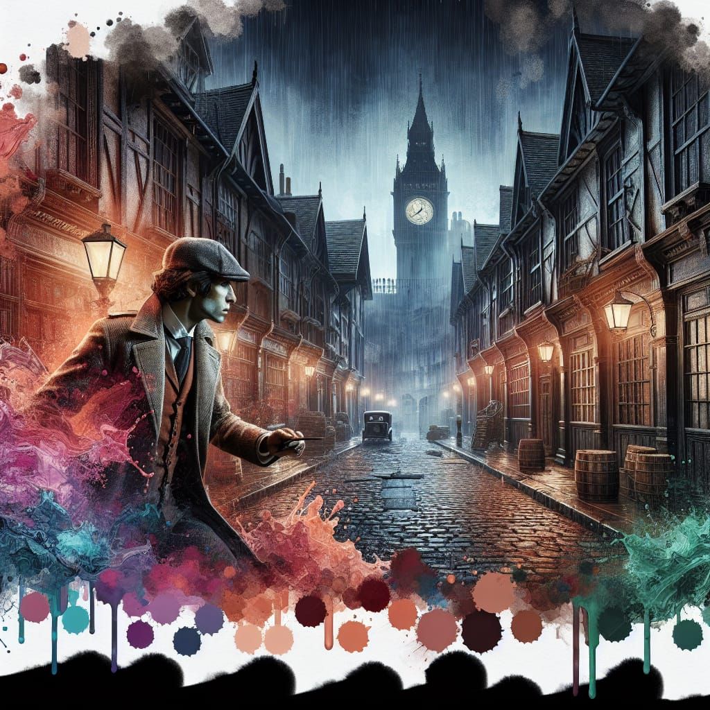 Victorian London Detective in Atmospheric Night Scene
