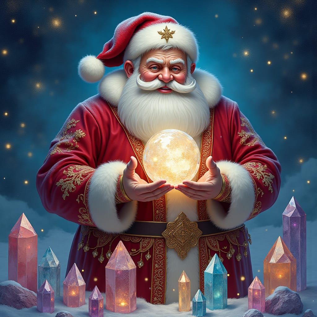 Santa Claus Crystal Orb in Oil Painting Style
