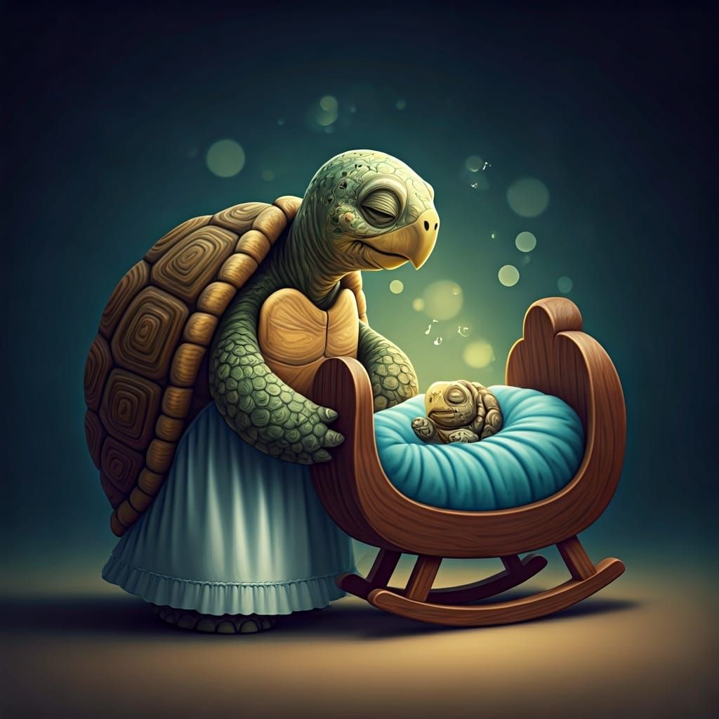 Cute Granny Turtle Sings Lullaby in Ryden Style