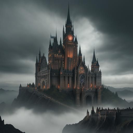 Mystical Gothic Castle with Figures: Digital Matte Painting