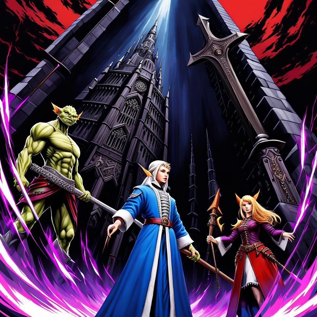 Fantasy Trio: Elf, Half-elf, and Goblin in Armor