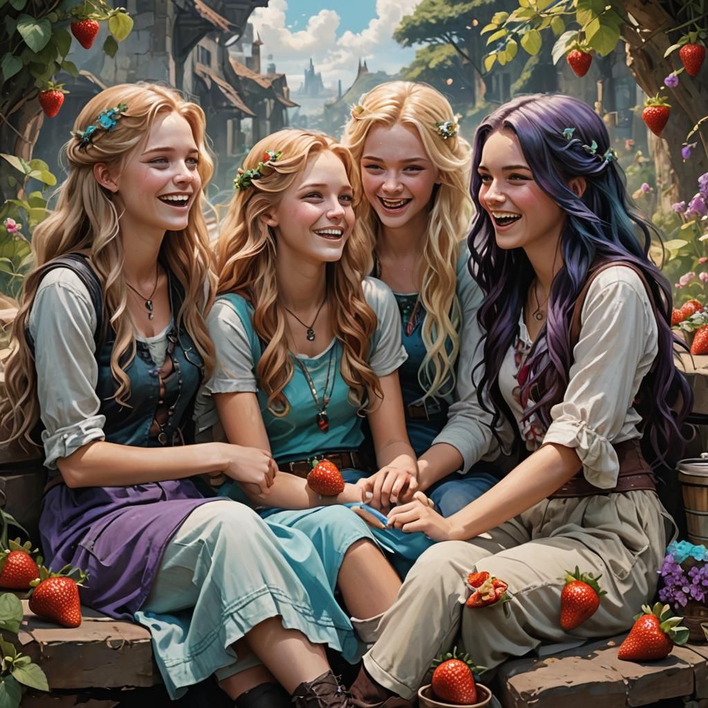 Four Fantasy Teenage Girls Laughing Together