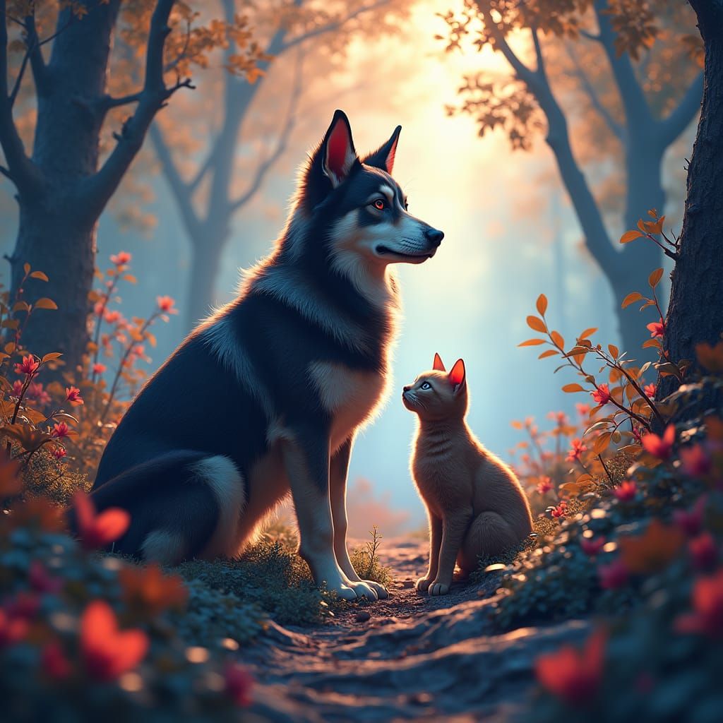 Enchanted Dog and Cat Matte Painting
