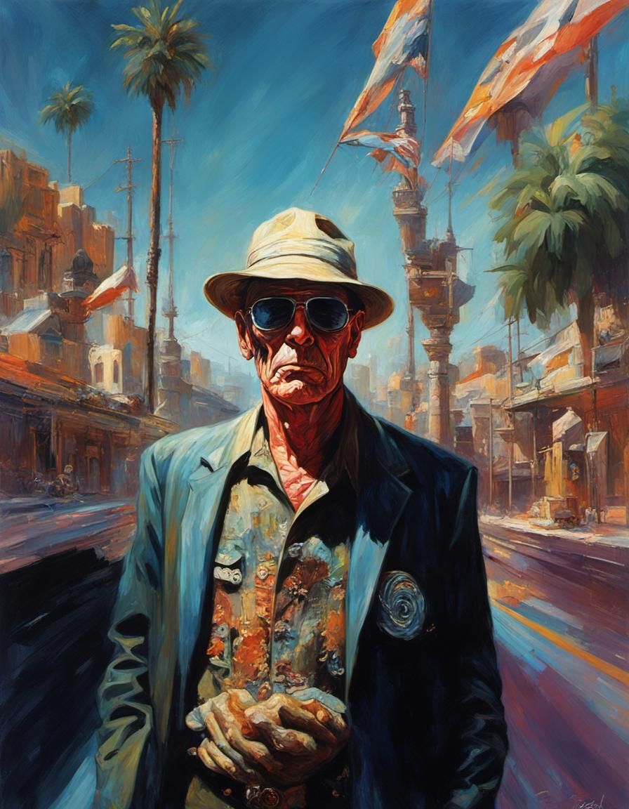 Hyperrealistic Raoul Duke Portrait in Oil Painting Style