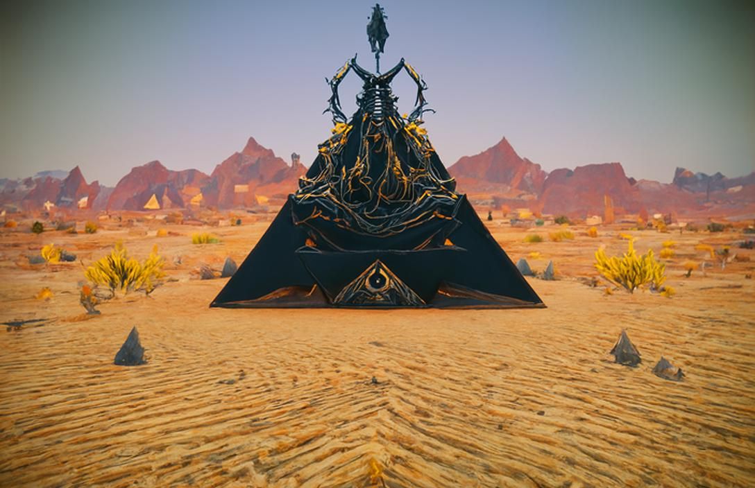 Eldritch Black Pyramid in Desert Landscape