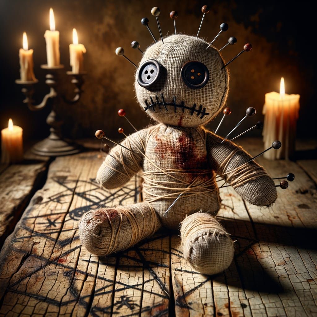 Ominous Voodoo Doll with Flickering Candlelight