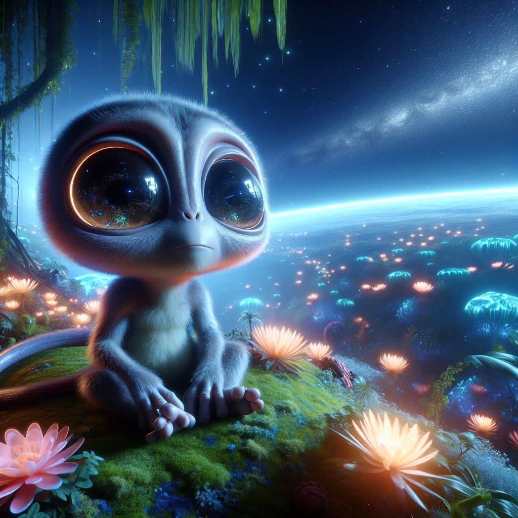 Adorable Alien Gazing at Starry Sky in Ultra-HD