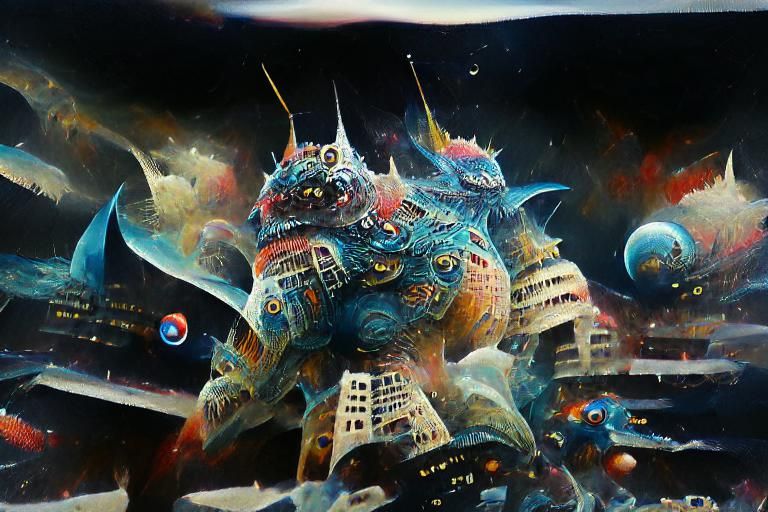 Epic Kaiju Battle with Clockwork Alien Architecture