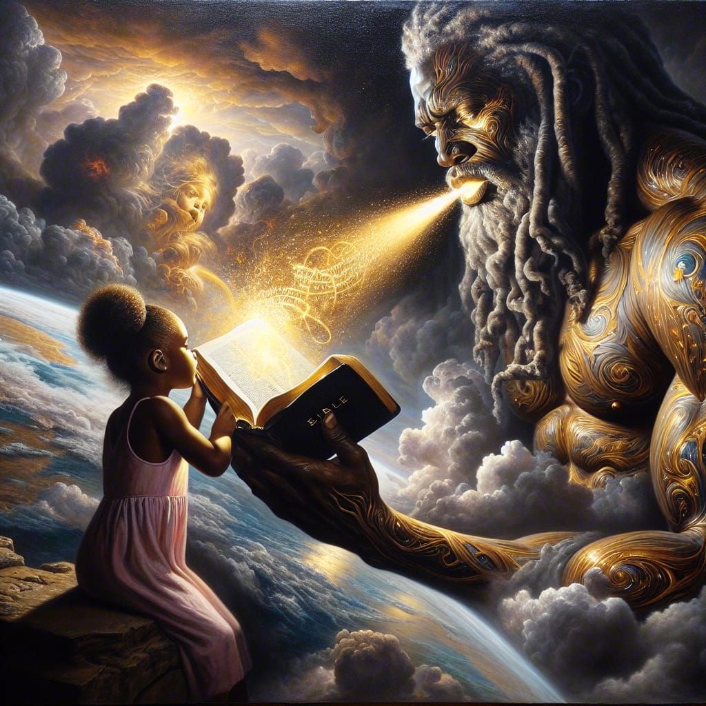 Illuminated Bible Reading: Hyper Realistic Oil Painting