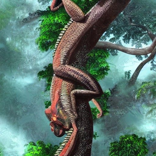 Chameleon Climbing Tree in Detailed Matte Painting