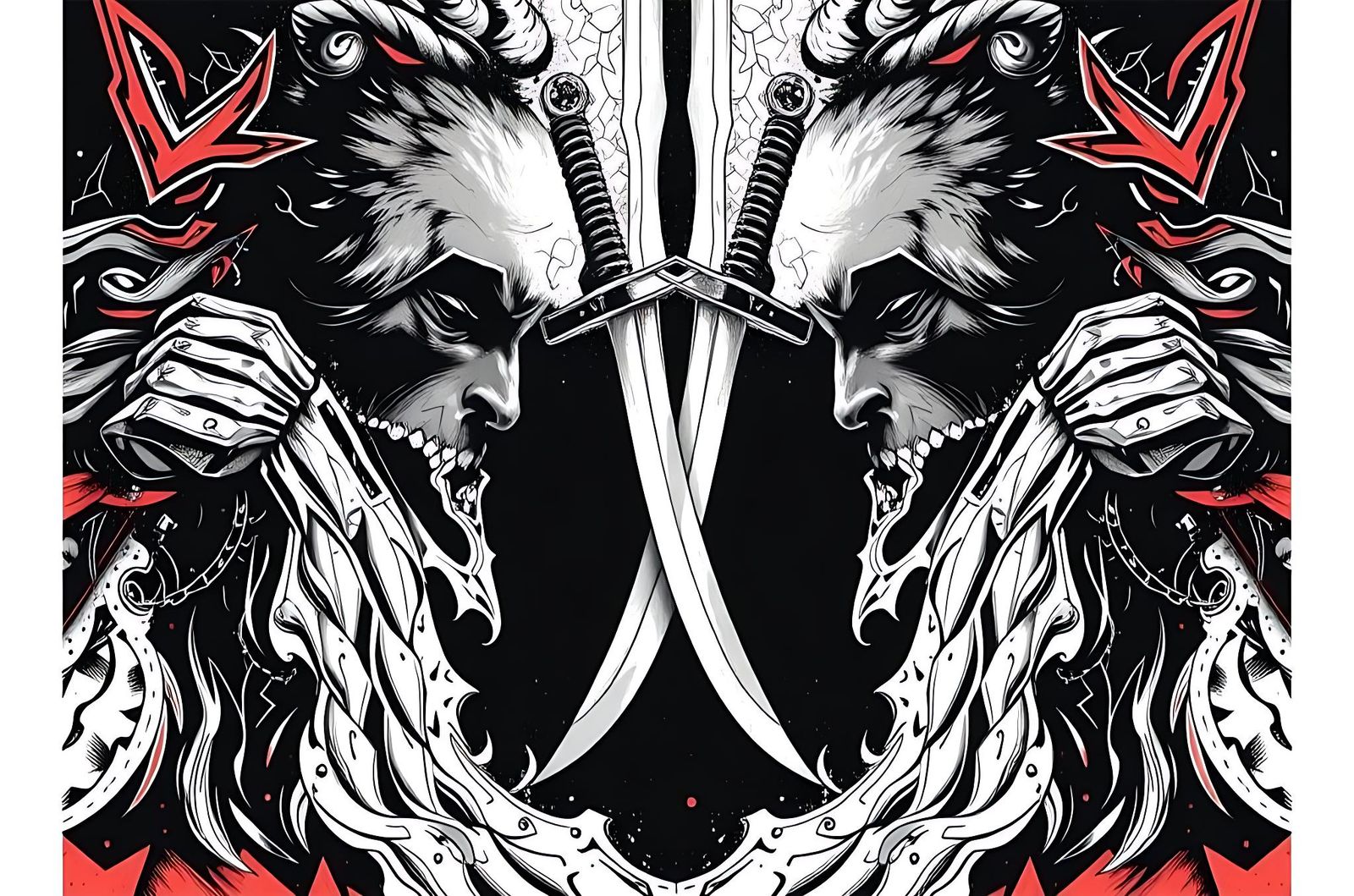 Expressionist Sword Duel Amidst Visual Interference