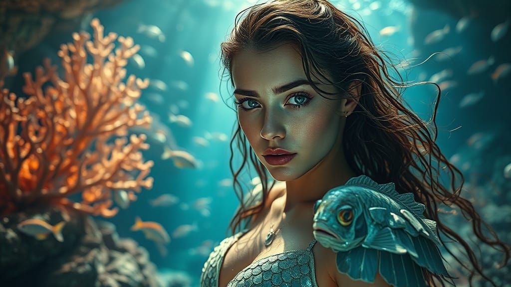 Seductive Siren of the Deep in Ethereal Cavern