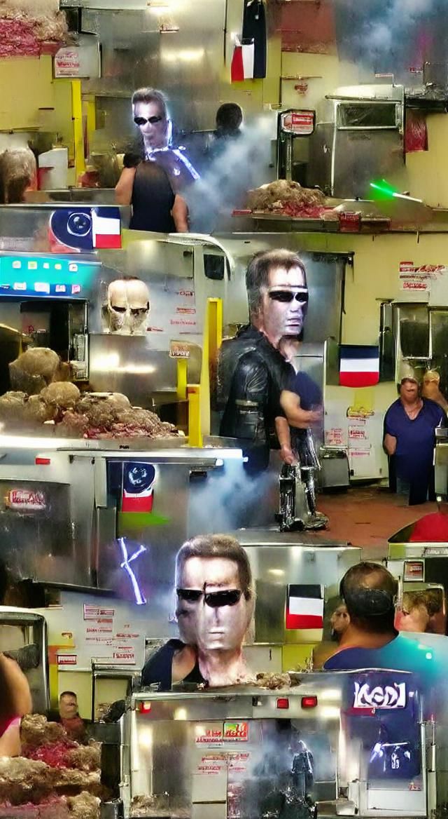 Terminator Arrives at Houston Kebab Stand