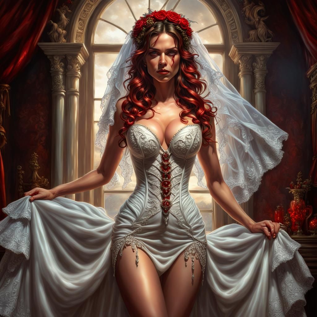 Hyperrealistic Scarlett Bride in Fantasy Art Style