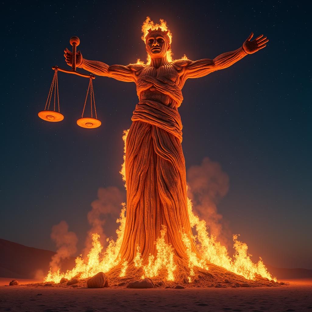 Burning Man: Fiery Scale of Justice Effigy