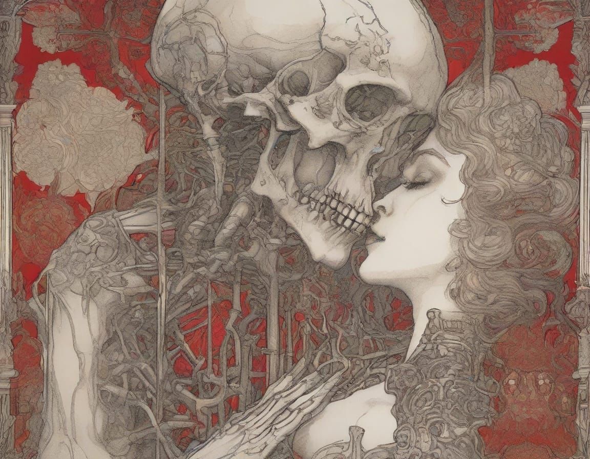 Skeletal Lovers in Netherworld Perfumery, Art Nouveau Style