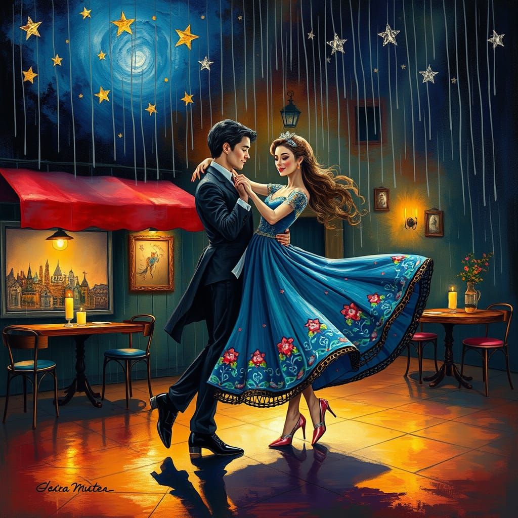 Romantic Whimsy in a Starry Night Cafe
