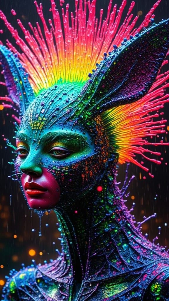 Jello-Powered Peacock Monster in Neon Pop Art Style