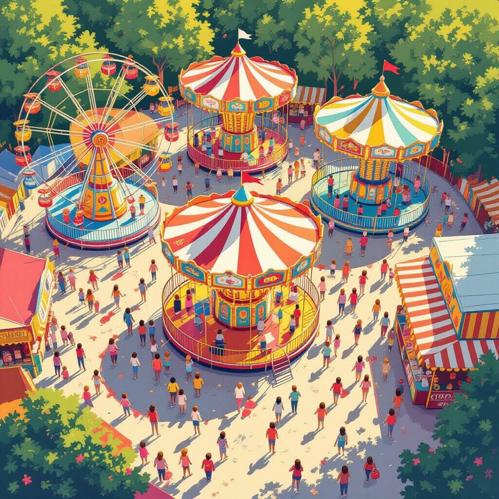 Bird's Eye View of a Vibrant Fairground
