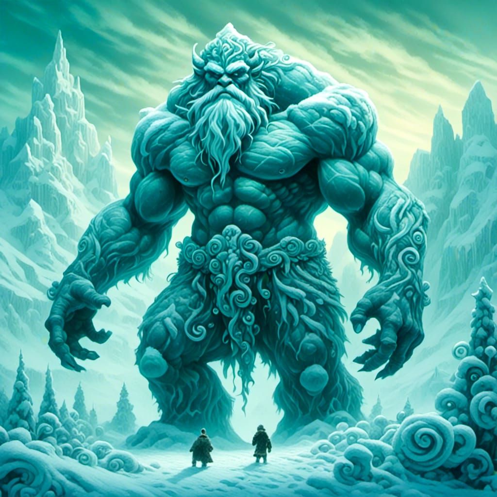 Majestic Ice Giant in Fantasy Landscape