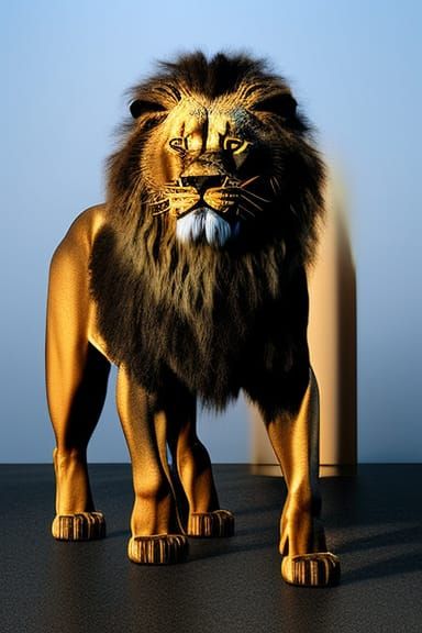 Golden Lion King: A Hyperdetailed 18K Gold Portrait