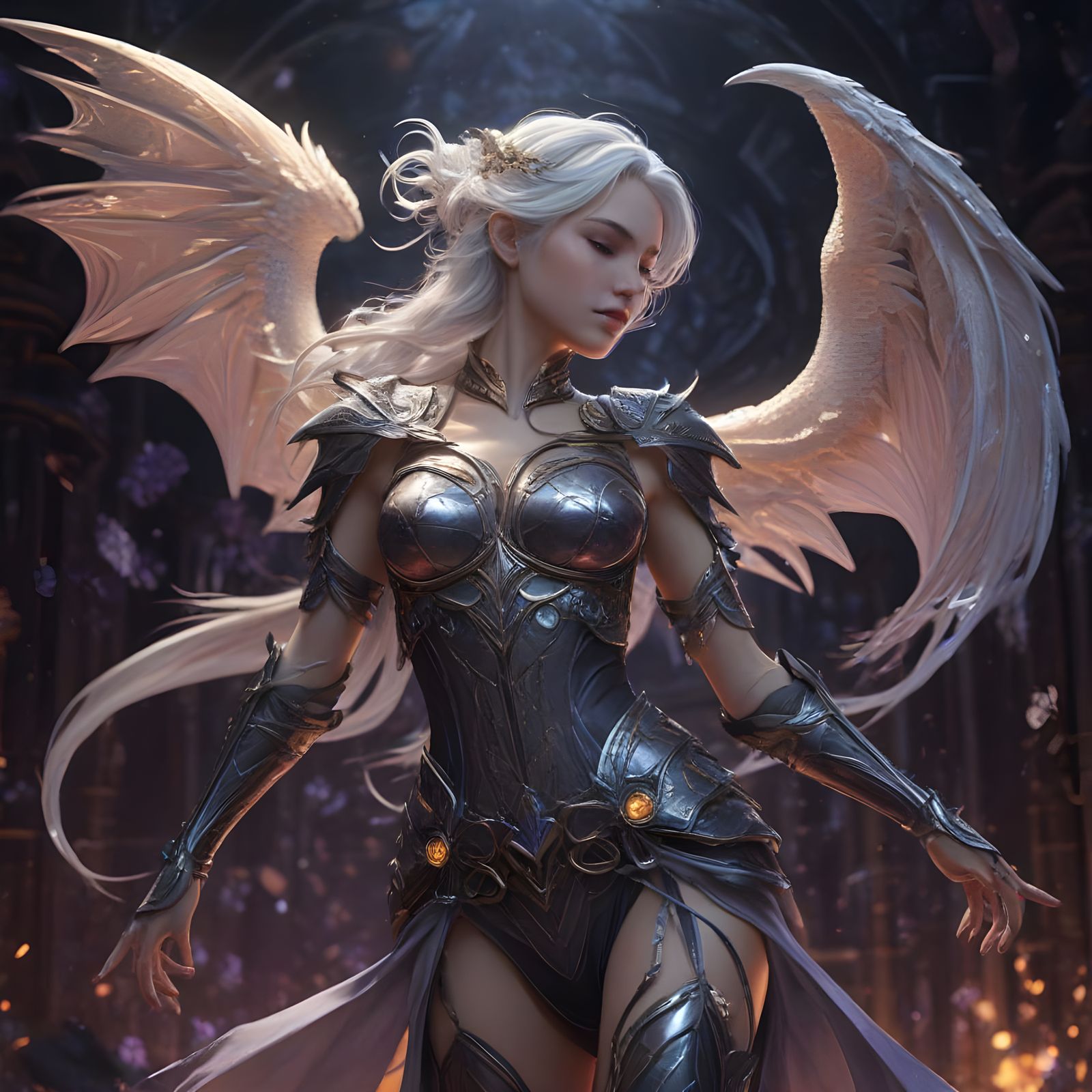 Medieval Fantasy Girl with Dragon in Dark Surreal Landscape