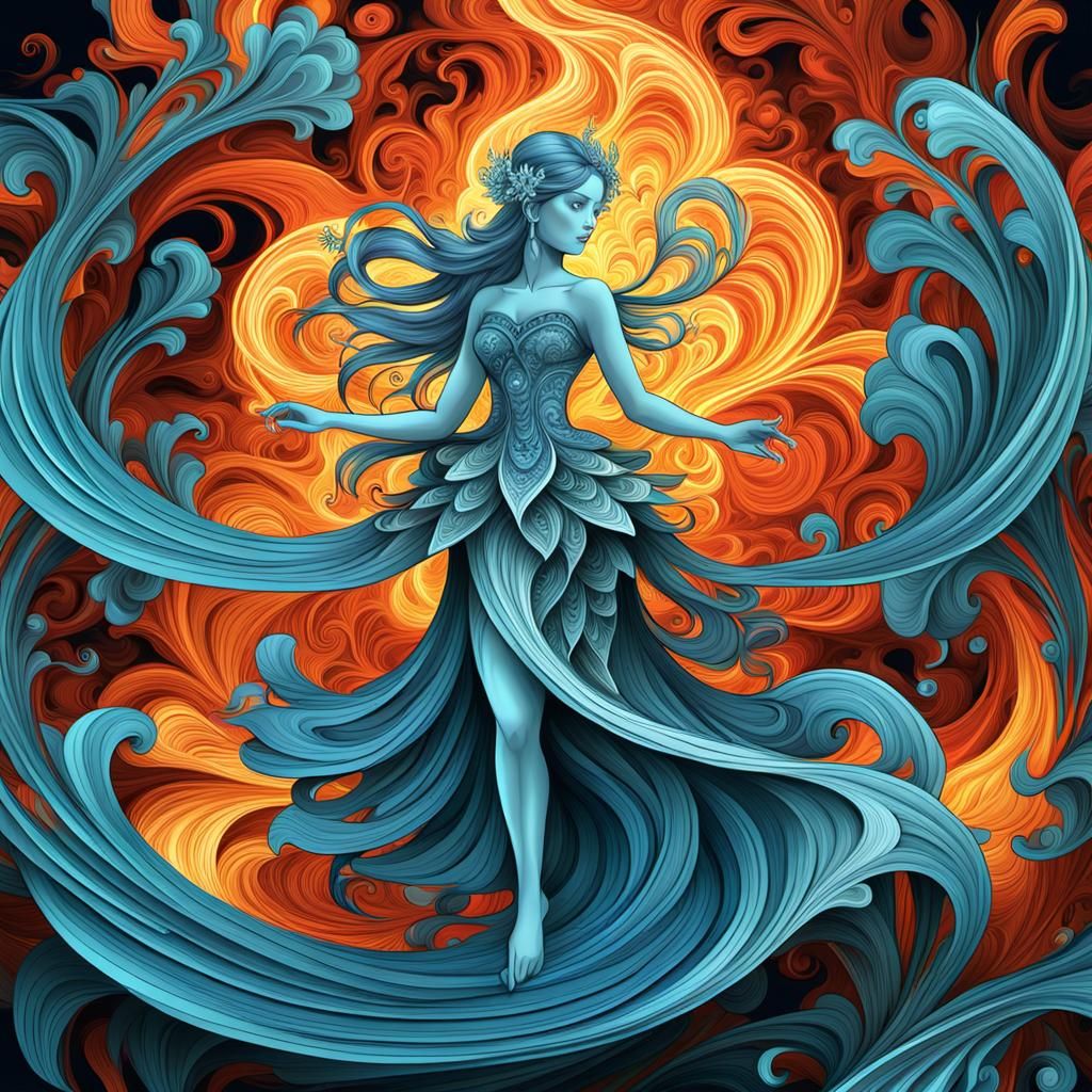 Water Fairy Dances in Fire with Abstract Elements