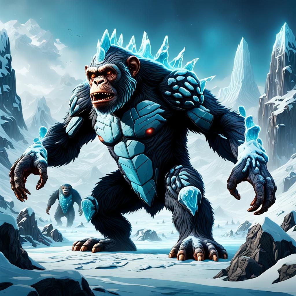 Demonic Kaiju Ice Chimpanzees: Detailed Matte Painting